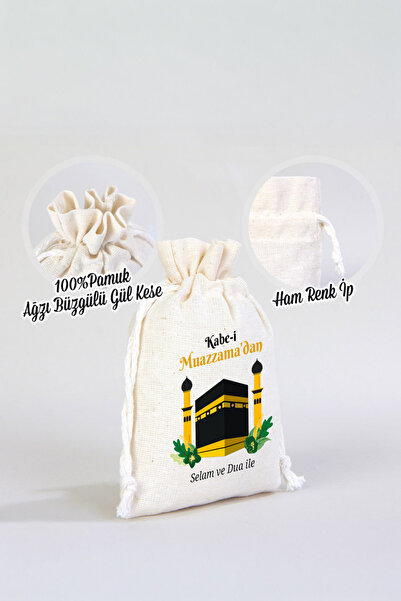 Pamusan Hac ve Umre Hediyelik Bez Kese 10x14,5 - Kabe-i Muazzama’dan Selam ve Dua ile 10 ADET