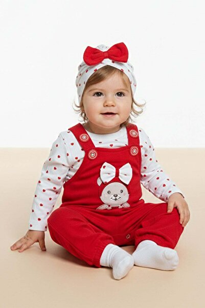 Fulla Moda 100% Cotton Hearted Bodysuit 3-Piece Salopet Set