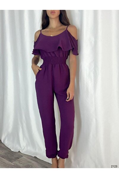 Modafeminen Purple Strappy Ruffled Stylish Jumpsuit 582123