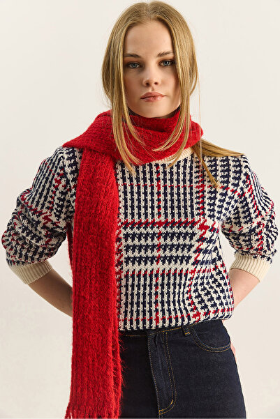 Bianco Lucci Women's Crew Neck Houndstooth Patterned Knitwear Sweater 20251122