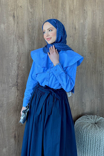 Hazamoda Cape Detailed Poplin Shirt Blue