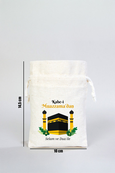 Pamusan Hac ve Umre Hediyelik Bez Kese 10x14,5 - Kabe-i Muazzama’dan Selam ve Dua ile 10 ADET