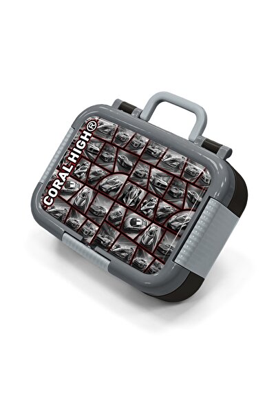 Coral High Kids Black Red Car Patterned Stainless Steel Lunch Box 39318