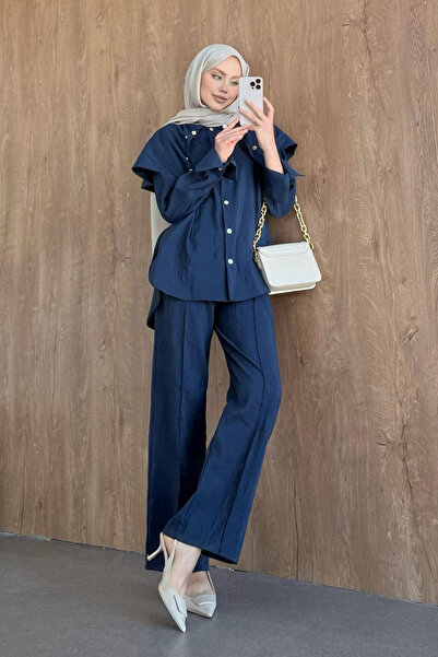 Hazamoda Kulis Studded Suit Navy Blue