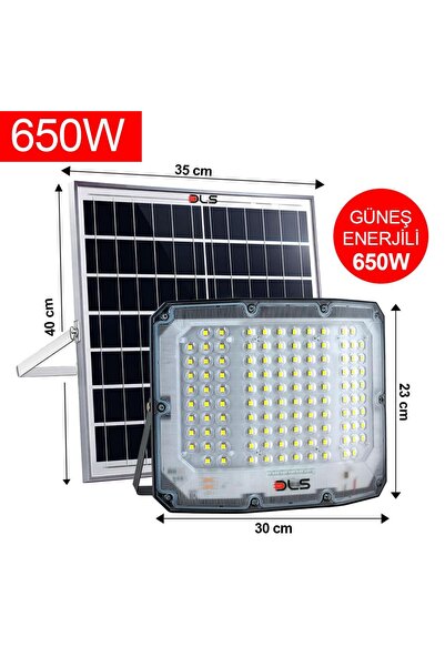 DLS 650W Güneş Enerjili Solar LED Projektör Harici Solar Panelli, 5 Metre Kab...