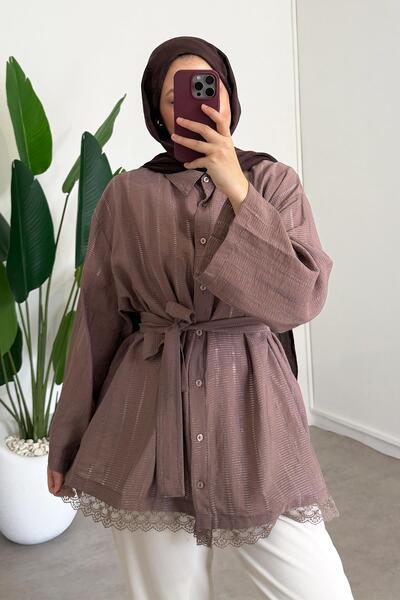 SİNDAL Kemerli Gömlek - Kahverengi