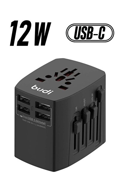 Budi Global Travel Charger with 4 USB + 1 Type C Charging Adapters for Europe...