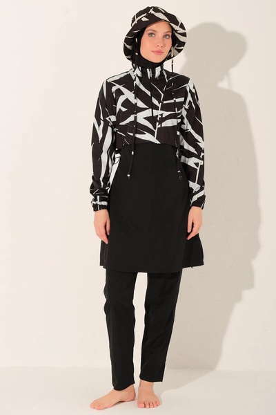 YUYİ Alfasa Quick Drying Parachute Fabric Women's Tesettür Swimsuit with Hat ...