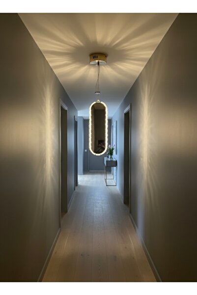 MİRAN HOME Modern Oval Aynalı 35cm Kristal Taşlı Gold Tekli Avize/ Ledli Taşl...