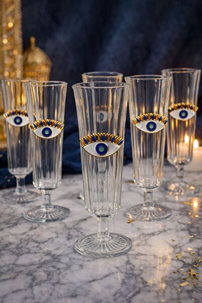 YzHome Set of 6 Crystal Glass Evil Eye Coffee Cup Water Glass 150ml