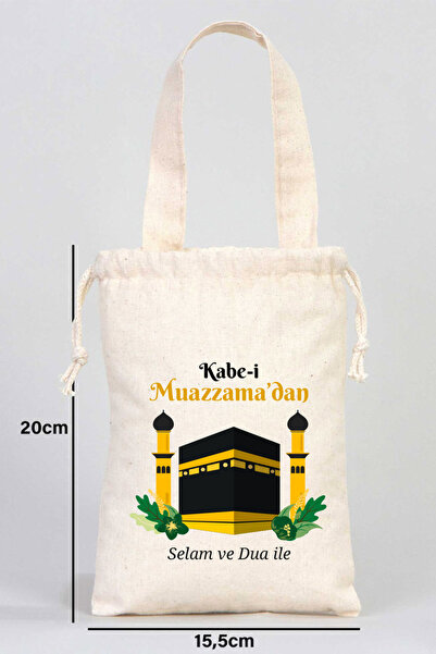 Pamusan 10 ADET Hac ve Umre Hediyelik Bez Kese 15x20 - Kabe-i Muazzama’dan Selam ve Dua ile