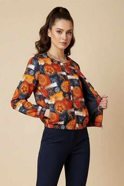 Ded COLLECTION Women's Colorful Floral and Ethnic Pattern Zip-Up Scuba Bomber...