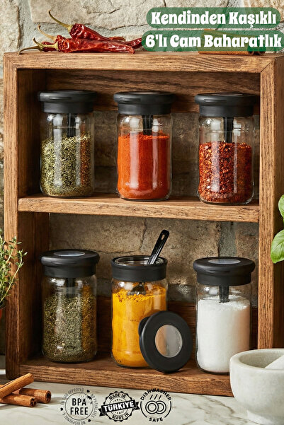 MUF HOME Qlux Ideas 6-Piece Glass Spice Jar Set with Spoons - Practical Spice...