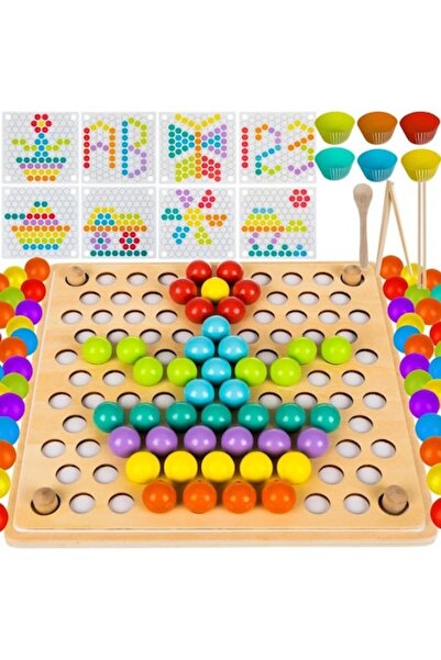 Ayawaska Wooden Mosaic Puzzle Set with Colored Balls, Educational Montessori ...