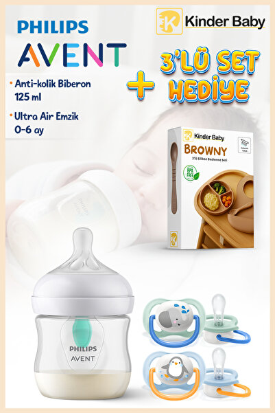 Philips Avent Doğal Tepkili Antikolik Biberon 125ml + 0-6 Ay Air Emzik + Besl...