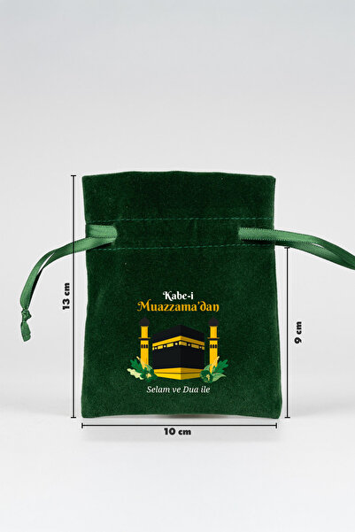 Pamusan Hac ve Umre Hediyelik Kadife Kese Yeşil 10x13 - Kabe-i Muazzama’dan Selam ve Dua ile 10 ADET