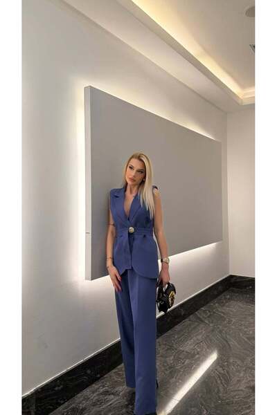 Maxi modena Saks Belted Vest & Trousers Set – Stylish and Modern Office Style