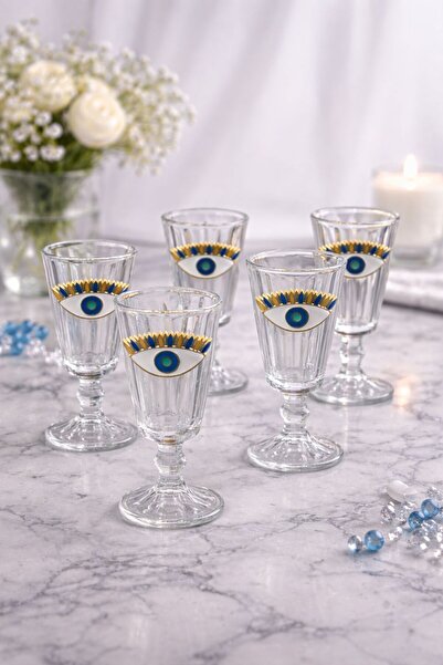 YzHome Set of 6 Crystal Glass Coffee Side Glasses Evil Eye Glasses Flute 75ml
