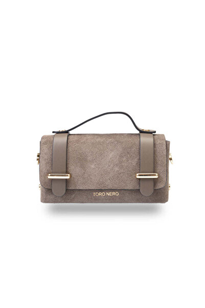 TORO NERO Women's bag made of genuine taupe leather-suede Natalia