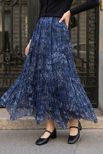 InStyle Authentic Pattern Asymmetrical Dark Blue Tulle Skirt
