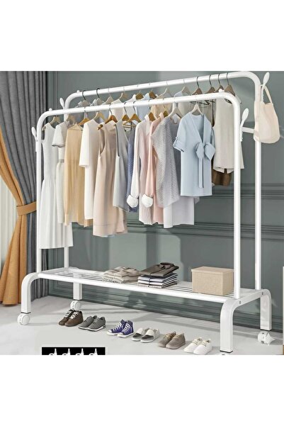 OEM Premium WHITE metal hanging clothes rack, 150x110cm, with shelf for shoes...