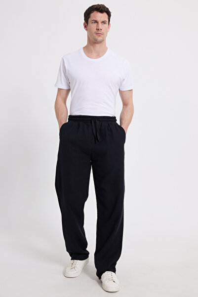 Tudors Erkek Baggy Fit Geniş Kesim %100 Pamuk Beli Lastikli Yandan Cepli Müsl...