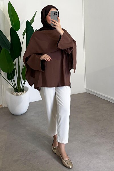 SİNDAL Şal Detaylı Tunik - Kahverengi