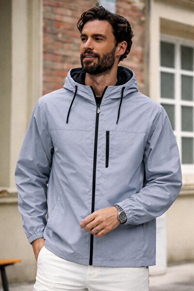 DAMGA JEANS Ανδρικό αδιάβροχο με ρίγες και γκρι επένδυση