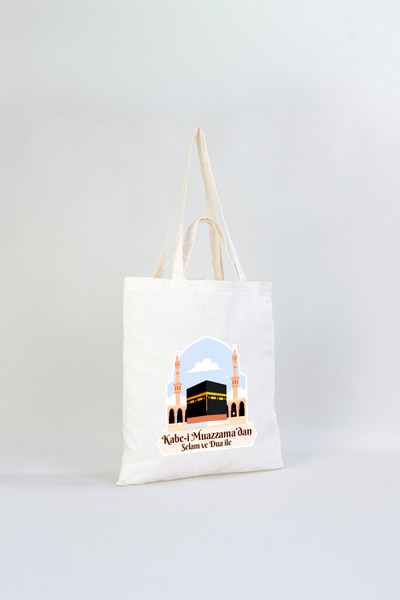 Pamusan Hac ve Umre Hediyelik Bez Çanta 40x40 - Kabe-i Muazzama’dan Selam ve Dua ile 5 ADET (Gündüz)