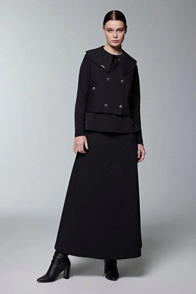 Zühre Aksesuar ve Düğme Detaylı Siyah Üçlü Kombin Takım TK-1371