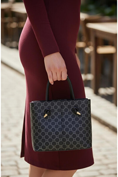 GIG Monogram Patterned Women's Hand and Shoulder Bag with Lace Detail and Sti...