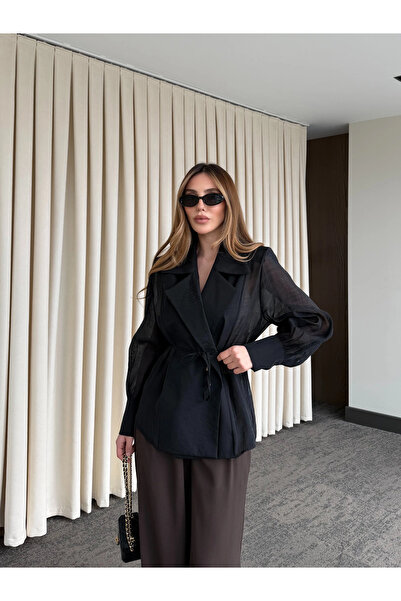 Laluvia Black Padded Transparent Shirt - 5029