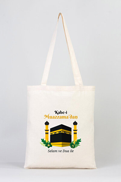 Pamusan Hac ve Umre Hediyelik Bez Çanta 35x40 - Kabe-i Muazzama’dan Selam ve Dua ile 5 ADET