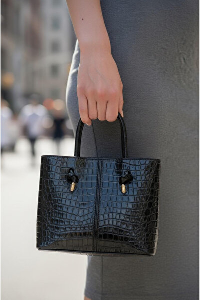 GIG Croco Patterned Women's Hand and Shoulder Bag with Lace Detail and Thin S...