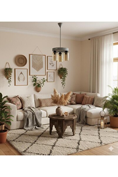 BİAVİZE 3 LÜ YUVARLAK KASA BAL RENK CAMLI MODERN AVİZE