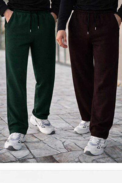 qavnas Wide Leg 2-Thread Brown-Green Sweatpants