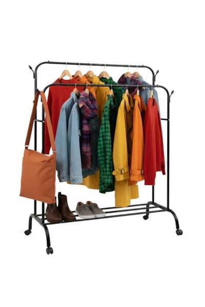 Ruhhy Suport Premium dublu pentru haine cu raft, Ruhhy, 4 agatatori, roti piv...