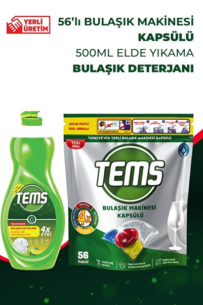 4 Etkili Bulaşık Makinesi Kapsülü 56'lı + Elde Yıkama Bulaşık Deterjanı 500 ml