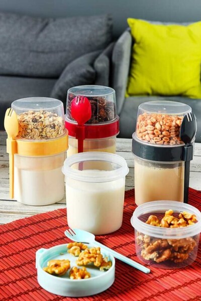 JASPER Jpr-501 400 ml Muesli Container with Spoon Colorful 2 Pcs