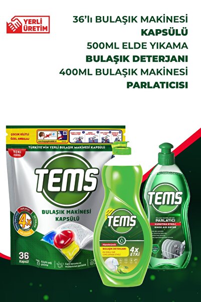 4 Etkili Bulaşık Makinesi Kapsülü 36'lı + Bulaşık Makinesi Parlatıcı 400 ml + Elde Yıkama Deterjanı