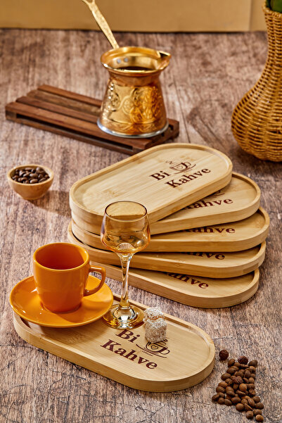 EMBazaar 6-Piece Bi Coffee Oval Bamboo Presentation Tray/Coffee Serving Set/T...