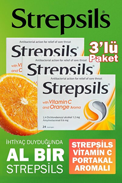 STREPSİLS Orange & Vitamin C Flavored 24 Lozenges 3 Pieces