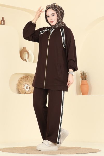 ModaMerve Gold Fermuarlı Modal Takım 3287HBS856-MS Kahve