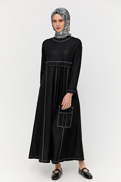 Setrms Kargo Cepli Kontrast Dikişli Elbise