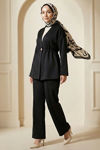 ModaMerve Düğme Detaylı Scuba Takım 2790AYD969-M Siyah