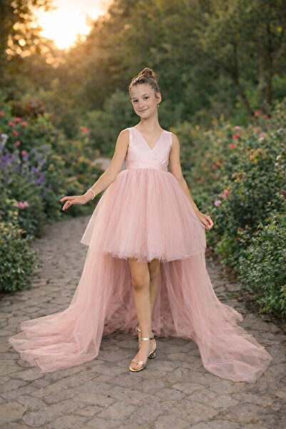 nsmkidslife Κοριτσίστικο φόρεμα με ροζ πούδρα μπροστά και μακρύ πίσω μέρος, φ...