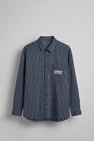 ablukaonline Men's Striped Oversize Long Sleeve Shirt with Embroidery Detail ...