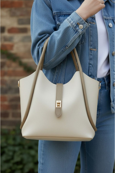 GIG Lock Detailed Tote Women's Hand and Shoulder Bag with Puppy Detail and In...