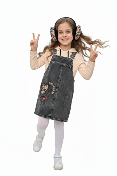 RAPAPA Girl's Denim Salopet Dress Hooded Sweatshirt and Headphone Detailed 3-...