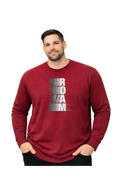 BattalModa Erkek Büyük Beden Bordo Bisiklet Yaka ROAM Baskılı Uzun Kollu Tişö...